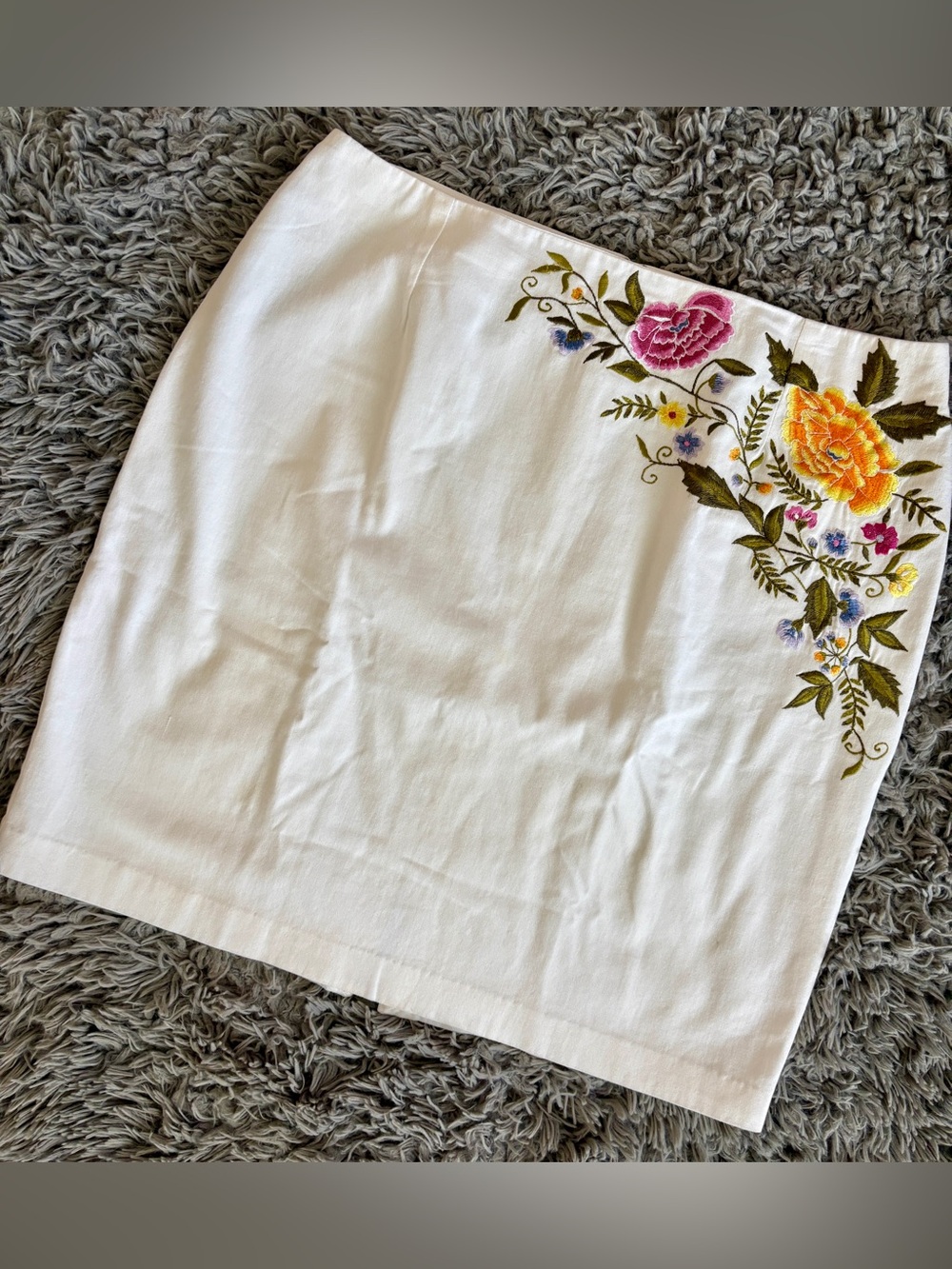 Retro Vintage Skirt Summer White Floral Embroidered Peter Nygard SZ 14 - Picture 2 of 10